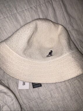 Kangol Cream Terry Bucket Hat with Black Logo